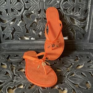 Tory Burch Jelly Bow Flip Flops Sandals Poppy Orange Women’s Size 8